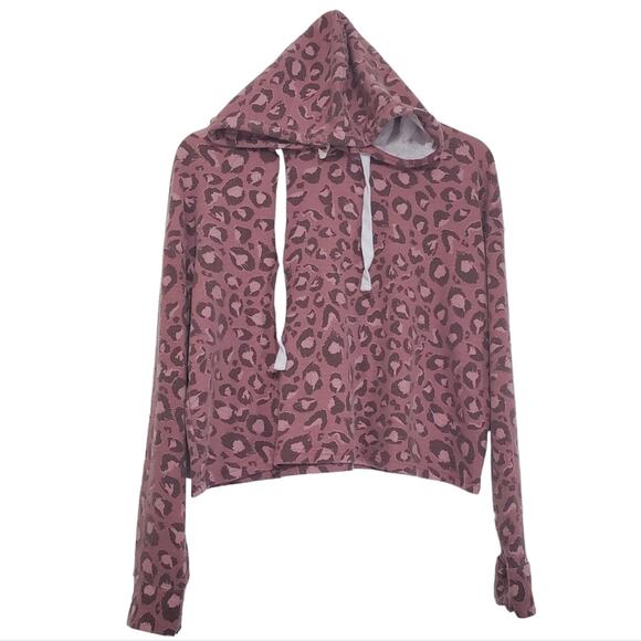 Adrienne Vittadini | Leopard Print Hooded Crop Top Hoodie - Picture 1 of 7